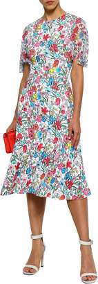 Elie Tahari Paneled Floral-print Cady And Voile Midi Dress