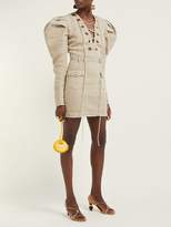 Thumbnail for your product : Balmain Lace Up Canvas Mini Dress - Womens - Beige