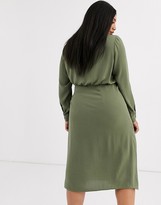 Thumbnail for your product : ASOS DESIGN Curve collared wrap midi dress in khaki