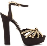 Thumbnail for your product : Dolce & Gabbana Peep-toe Satin & Leather Platform Sandals - Black Gold