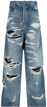 Balenciaga Distressed Wide-Leg Jeans - ShopStyle