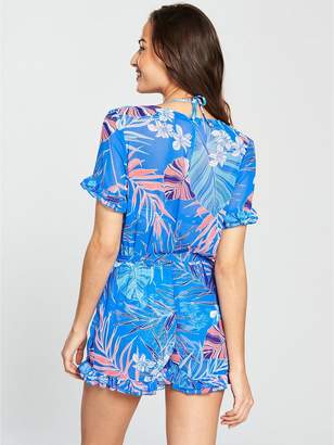 Very Sheer Wrap Over Frill Trim Beach Playsuit
