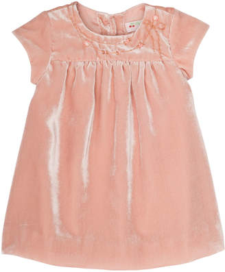 Bonpoint Velvet Flower-Embroidery Babydoll Dress, Size 6 Months-2T
