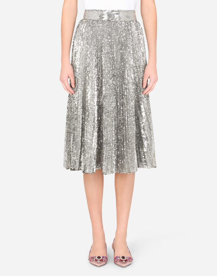 pleated silver sequin skirt