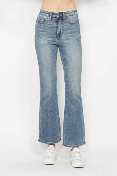 Sol Living JudyBlueFullSizeTummyControlBackEmbroideredPocketedBootcutJeansPlusSize