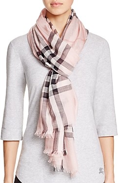 lightweight check wool and silk scarf