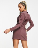 Thumbnail for your product : Saint Genies sculpted shoulder belted blazer dress in mauve