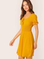 Thumbnail for your product : Shein Tie Neck Ruffle Cuff Shirred Waist Dress