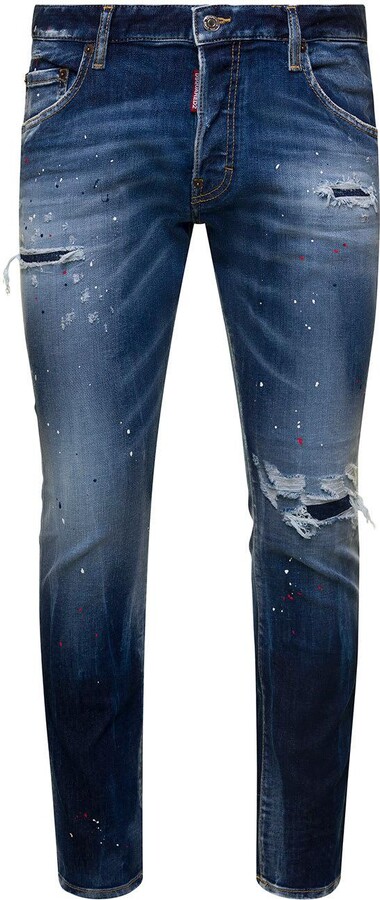 DSQUARED2 skater Blue Jeans With Paint Stains And Ripped Details In Stretch  Cotton Denim Man - ShopStyle