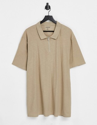 Jack and Jones Originals zip polo in beige - ShopStyle Long Sleeve Shirts