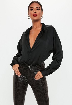 button down satin blouse