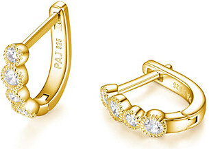 Diamonique Hinged Hoop Earrings, 18K Gold Clad