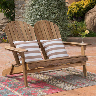 Rosecliff Heights Wood Adirondack Loveseat Double Chair For Garden Yard