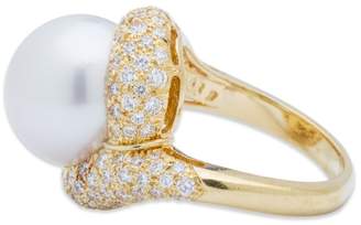 Henry Dunay 18K Yellow Gold Pearl and Diamond Ring Size 7.25
