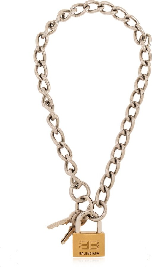 Balenciaga B Chain Thin Necklace, Silvertone
