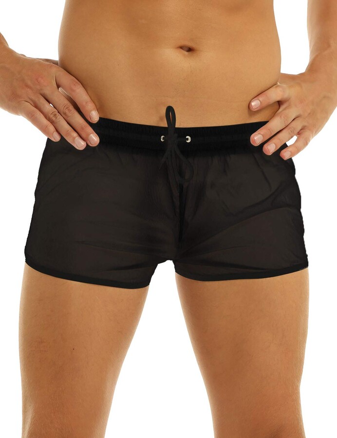 Yartina Men's Mesh See Through Boxer Shorts Swim Trunks Drawstring Underwear Knickers 