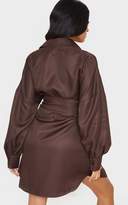 Thumbnail for your product : PrettyLittleThing Chocolate Belted Tie Shirt Dress