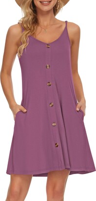 AUSELILY Summer Beach Dress Spaghetti Strap Beach Wear Sundress for Women  Cover Ups V Neck Casual Dress with Pockets (Mauve X-Small) - ShopStyle