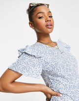 Thumbnail for your product : Qed London frill detail midi dress in blue ditsy floral print