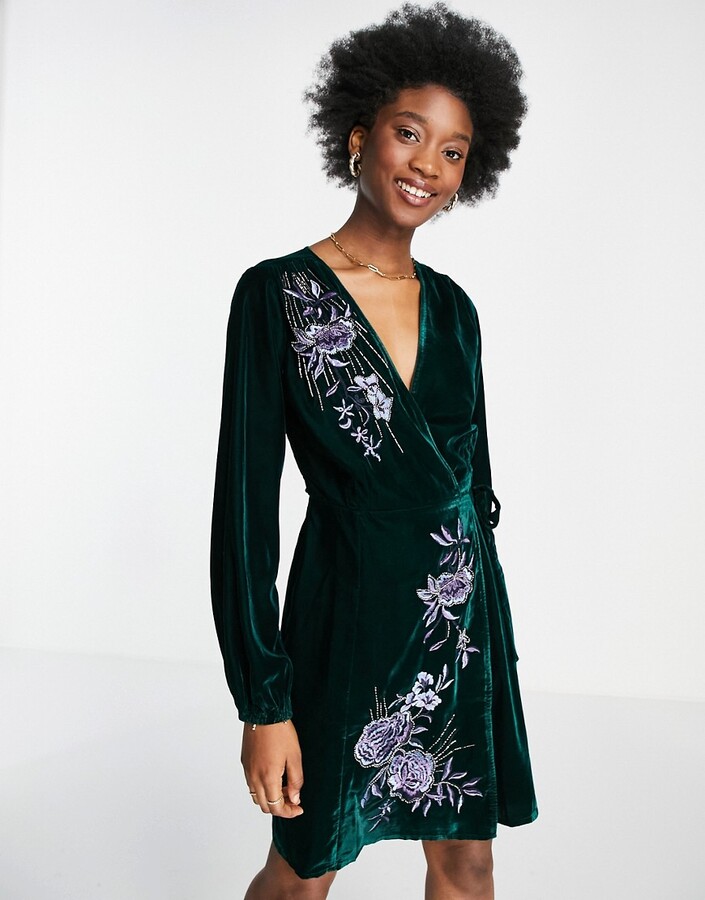 Green Velvet Wrap Dress | Shop the ...
