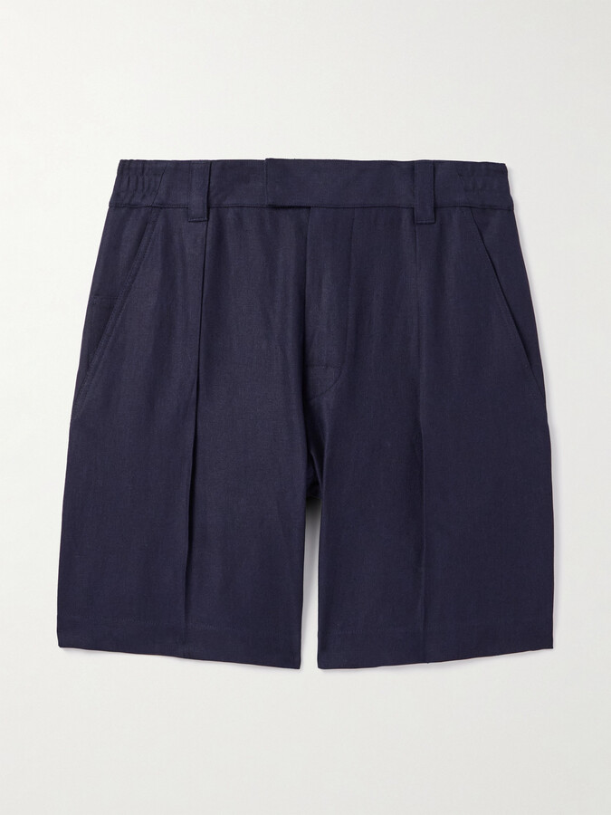 Loro Piana Reinga Wide-Leg Pleated Linen-Twill Bermuda Shorts
