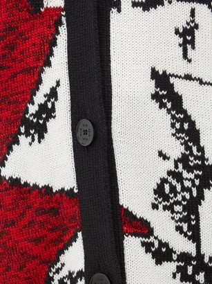 MSGM Rose-jacquard Longline Wool-blend Cardigan - Red Multi