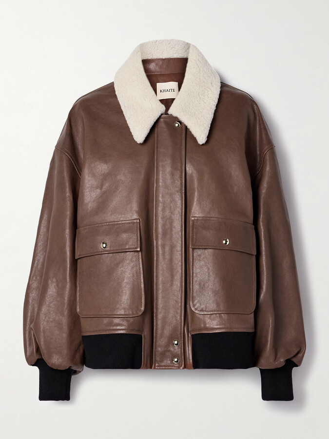 KHAITE Shellar Oversized Shearling-trimmed Leather Jacket - Brown