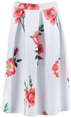 boohoo Aria Striped Floral Box Pleat Skater Skirt