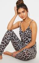 Thumbnail for your product : PrettyLittleThing Leopard Tie Waist Lounge Jumpsuit