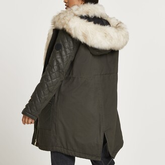 River Island Parka Jacket With Faux Fur Lining In Khaki