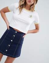 Thumbnail for your product : Monki A-line denim skirt with organic cotton and button detail in indigo