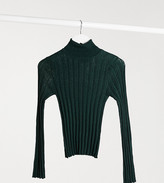 Thumbnail for your product : ASOS DESIGN Petite ribbed roll-neck jumper in dark green