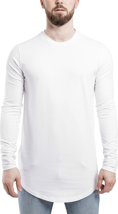 Blackskies Side Zip Long Sleeve Basic Men's Longline T-Shirt | Oversized Curved  Hem Sweater Pullover Fashion L/S Long Tee - White Large L - ShopStyle