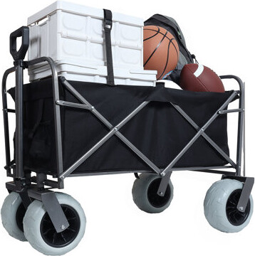 TYUNABRN Two Pieces: Heavy-Duty 500Lb Capacity Beach Wagon W/9" Pneumatic Tires & Steel Frame; Compact 225Lb Foldable Utility Cart W/Straps For Camping/Gardeni