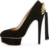 Thumbnail for your product : Charlotte Olympia Fantastic Dolly Suede Fan Tassel Pump, Onyx