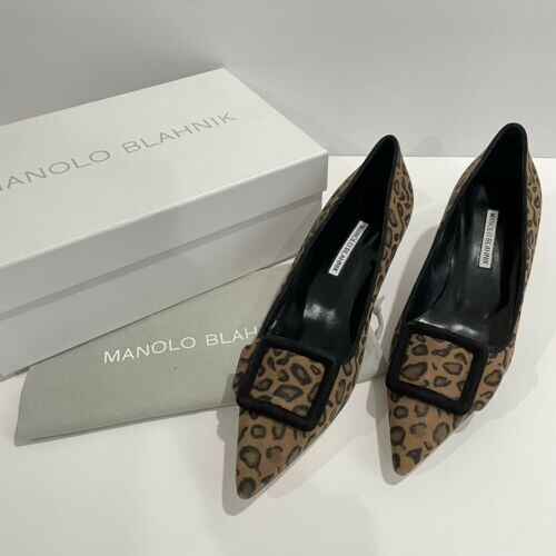 Manolo blahnik maysale pump suede leopard size 11 kitten heel 50mm