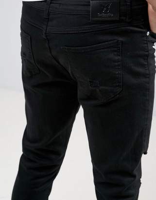 Good For Nothing Muscle Fit Super Skinny Jeans In Black With Distressing