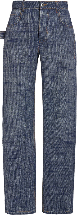 Bottega Veneta Denim-Print Straight-Leg Trousers