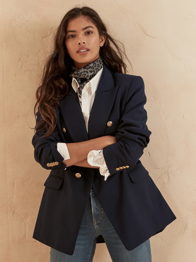 womens navy blazer with gold buttons