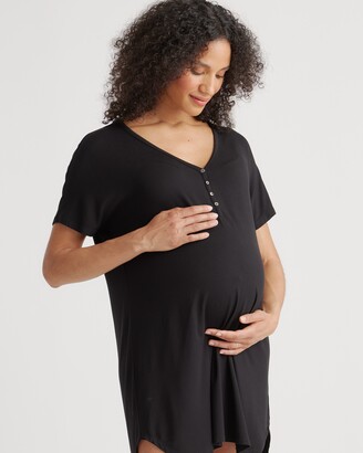 Quince Bamboo Jersey Maternity & Nursing Button Front Nightgown and Robe Set