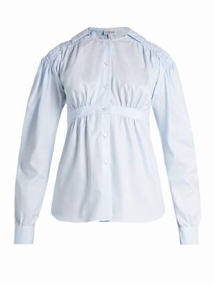 Loewe Sailor-collar smocked oxford-cotton blouse