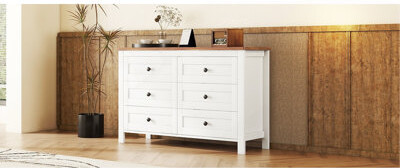 Gracie Oaks Retro Farmhouse Style Wooden Dresser With 6 Drawer Storage Cabinet For Bedroom