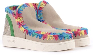 Mou Summer Eskimo Sneaker Ankle Boot In Grey Suede With Multicolor Details