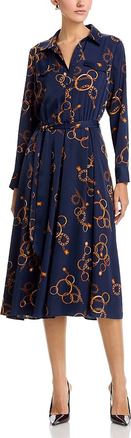 T Tahari Half Placket Button Down Midi Dress