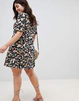 Thumbnail for your product : ASOS Curve DESIGN Curve button through tea dress with frill sleeve in summer floral print