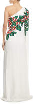 Thumbnail for your product : Elie Saab One-Shoulder Floral Bead-Embroidered Asymmetrical Evening Gown
