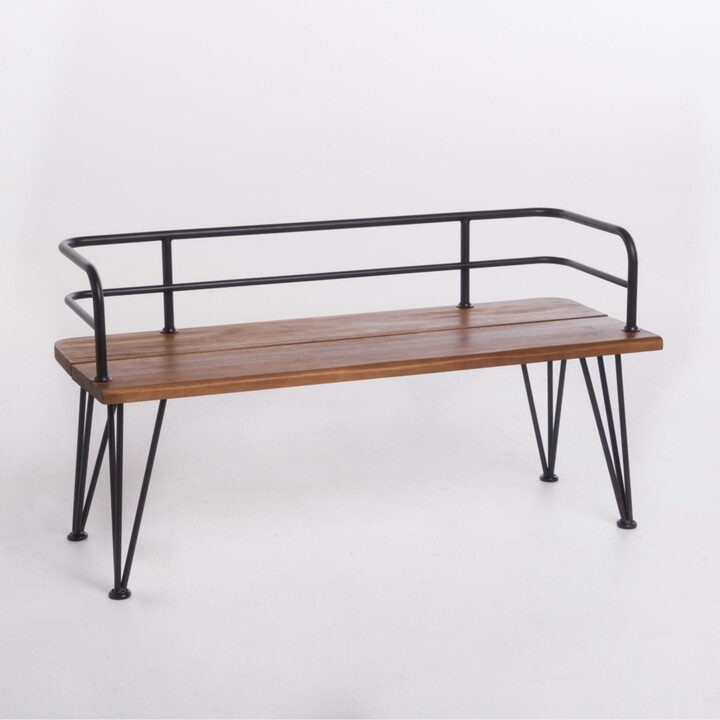 Flynama Zion Industrial Wood And Metal Bench Chair