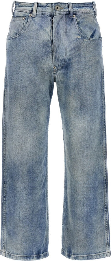 Used-Effect Cotton Denim Jeans