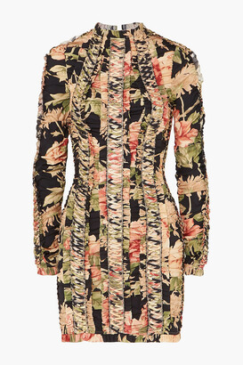 Zimmermann Espionage Lace-up Floral-print Stretch-silk Mini Dress