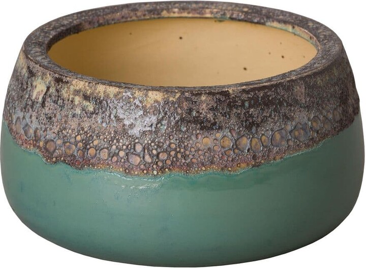 Emissary 13 in. Reef Teal Ceramic Round Planter (13 in. L x 13 in. W x 7 in. H) High-fire treatment with Drainage Hole